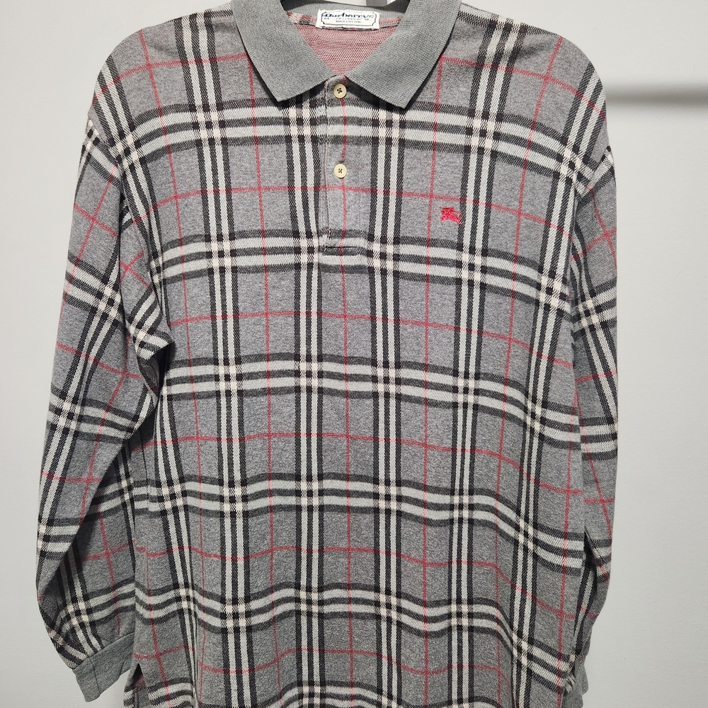 Burberry Mens Vintage Gray Novacheck Longsleeve Poloshirt Medium